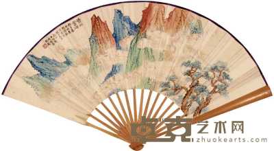王羽仪 丙子（1936年）作 山水 成扇 27×82cm